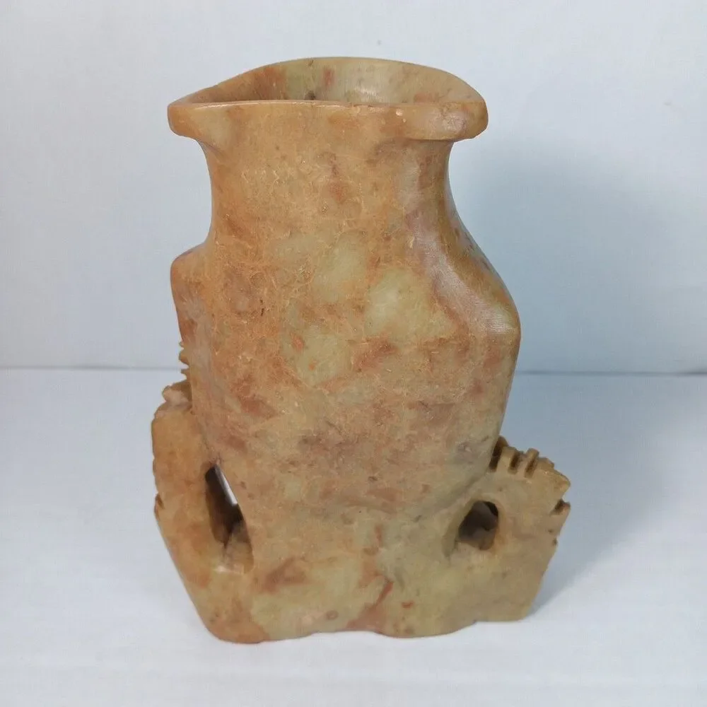 Vintage Hand Carved Single Soapstone Chinese Vase 6.25